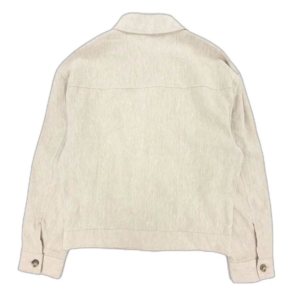 NWT Zara Man 100% Linen Old Money Cargo Button Down Shirt Jacket Ecru Luxe Small